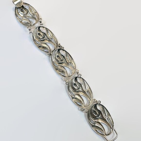 Vintage Danecraft Sterling Bracelet: Calla Lily Art Nouveau Style Repoussé Links - Picture 5 of 7